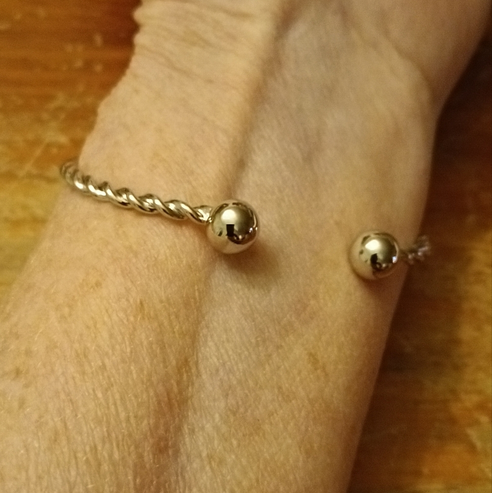 Open Cuff Ball-End Bracelet - Silver Tone
